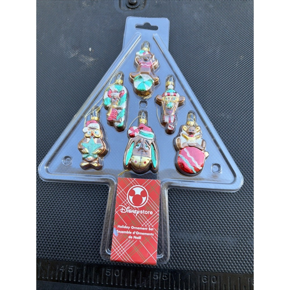 Disney Store Blown Glass Winnie The Pooh Christmas Holiday Ornament Set Rare